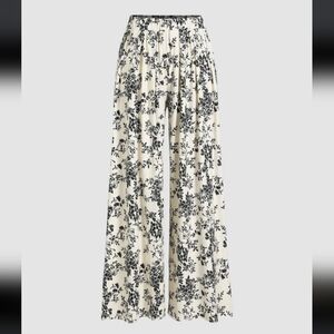 NWT Petite Solid Elastic Waist Floral Wide Leg Pants